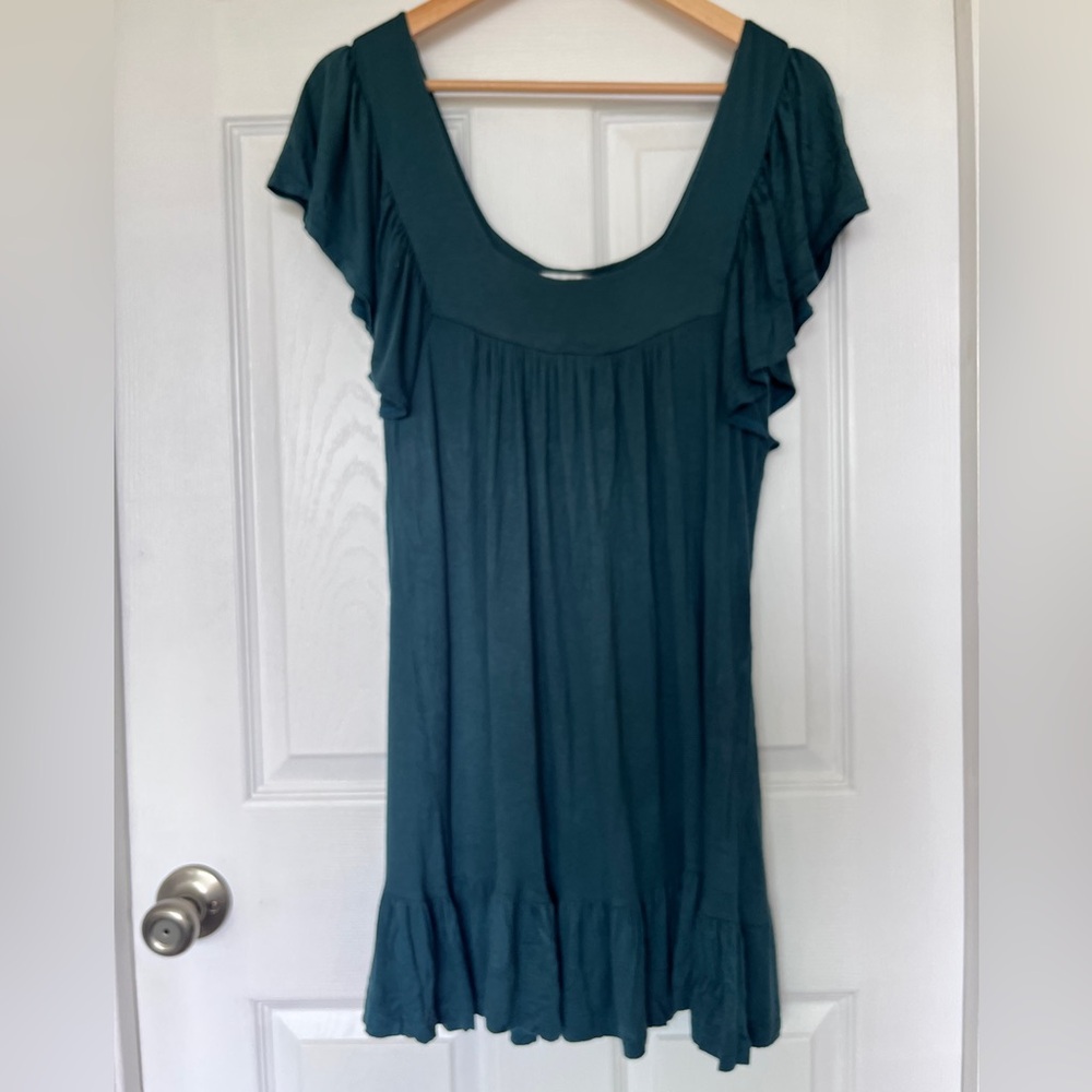 Maitai Teal Mini Dress with Ruffle Sleeves